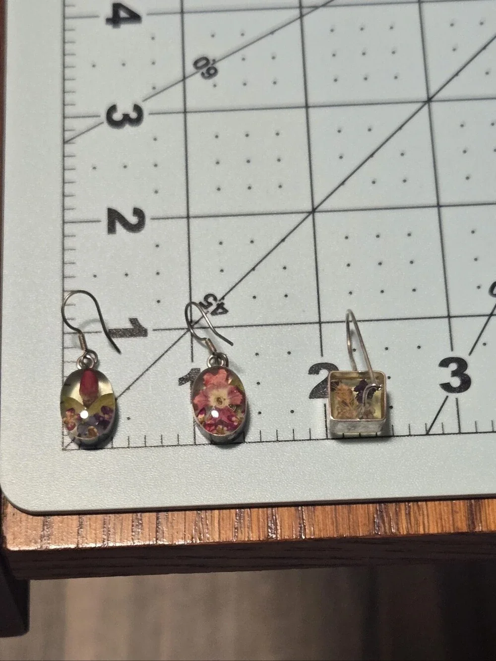 Vintage Sterling Silver Floral Resin Jewelry Set- Ring And 3 Earring Sets
